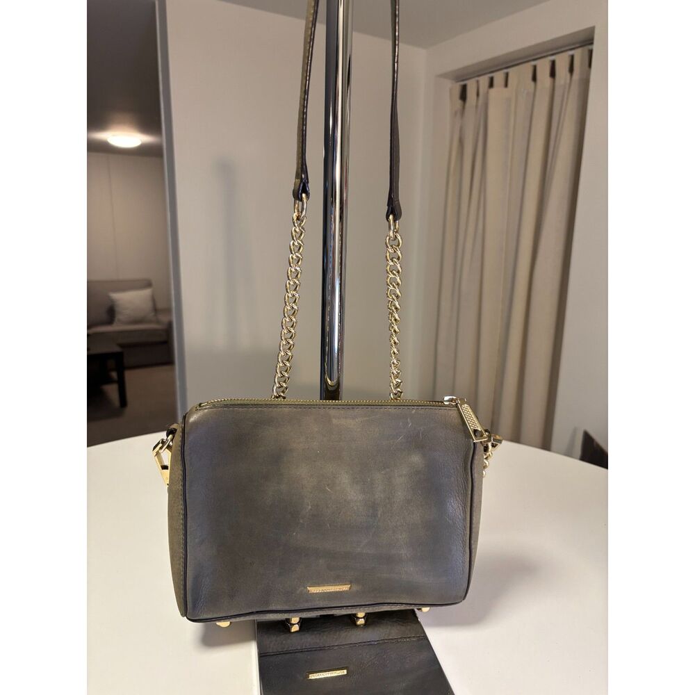 Rebecca Minkoff Olive Distressed Nubuck Camera Bag — Gold Chain Strap, Studs